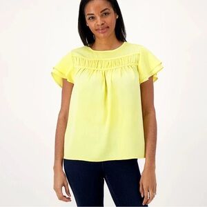 Candace Cameron Bure Yellow Ruffle Sleeve Top Size XXS NEW